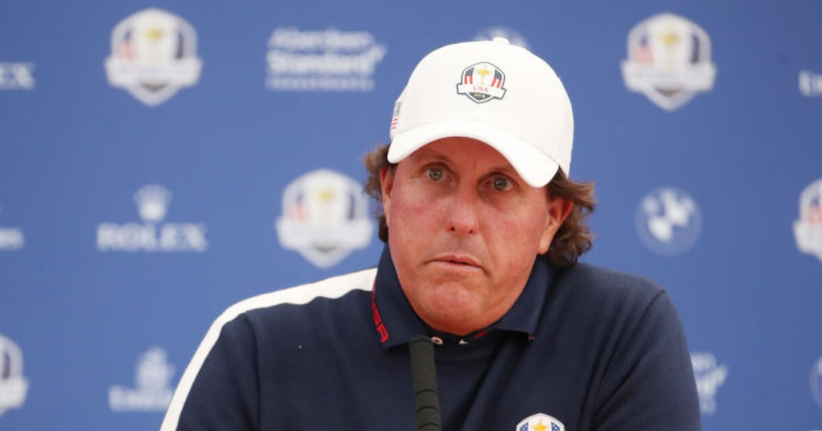 Phil Mickelson speaks at a press conference during the recent Ryder Cup event in France.
