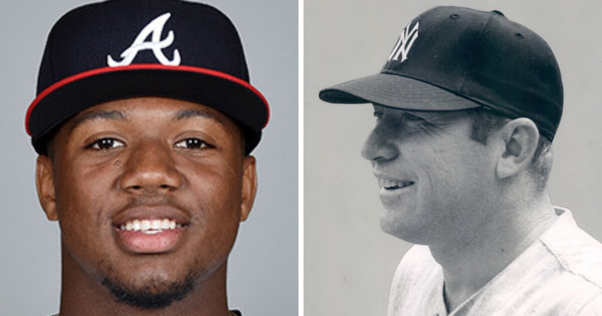 Ronald Acuna, left, and former Yankee Mickey Mantle, right.