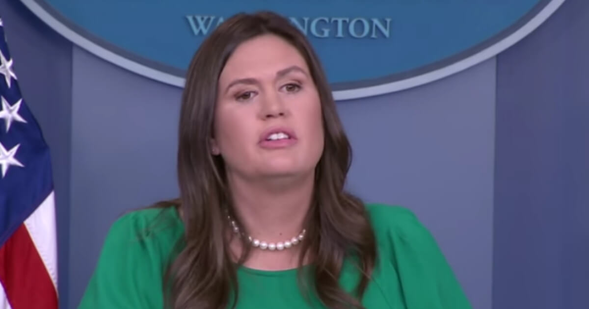 White House press secretary Sarah Sanders appeared to become emotional Monday during a press briefing regarding Saturday's synagogue shooting in Pittsburgh.