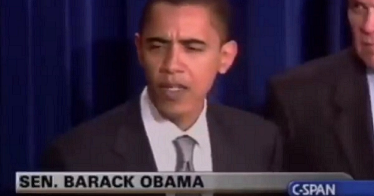 Screen from Obama speaking as a U.S. senator from Illinois.