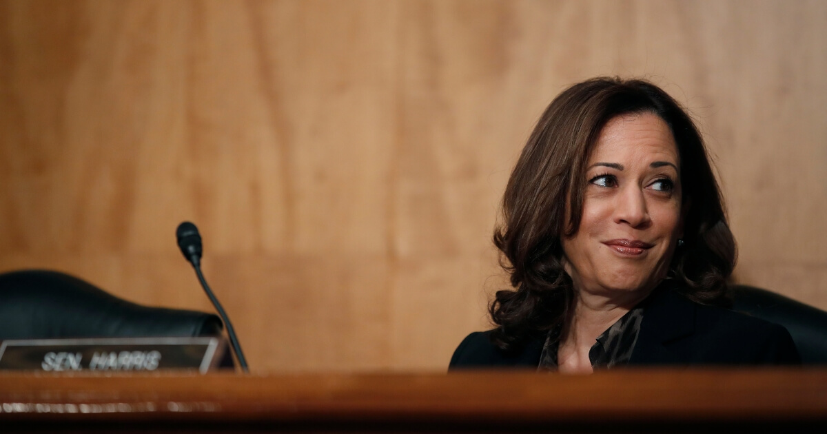 Sen. Kamala Harris, D-Calif., is seated during a hearing of the the Senate Committee on Homeland Security and Governmental Affairs for Steven D. Dillingham to be Director of the Census, on Capitol Hill, Oct. 3, 2018, in Washington.