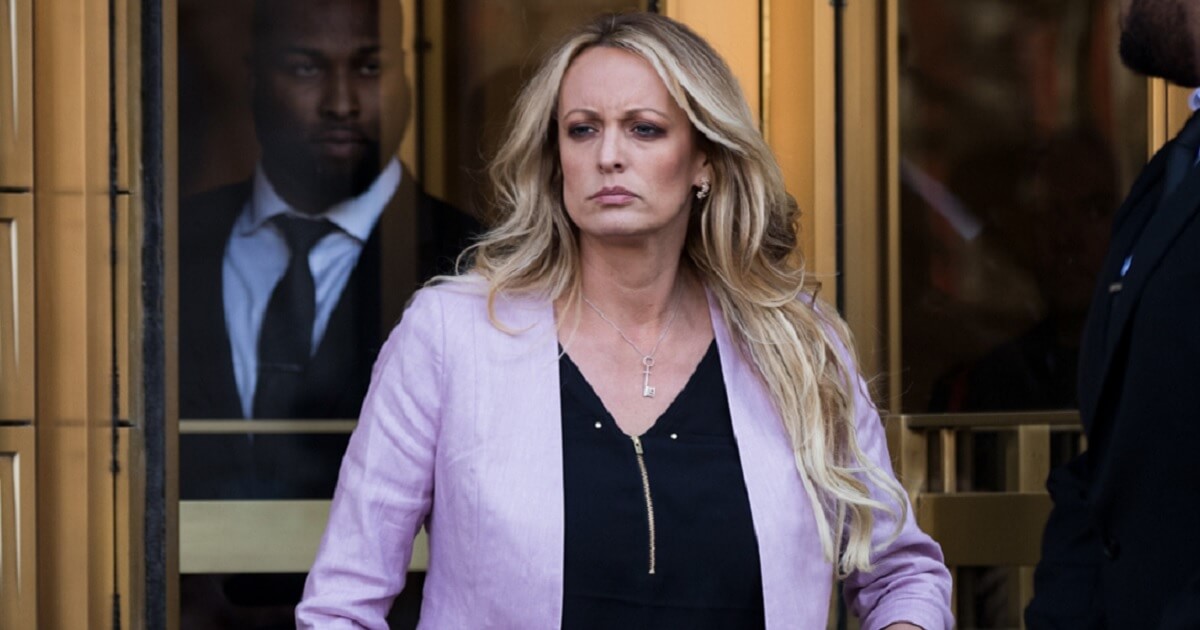 Porn star Stormy Daniels leaves a federal court in New York in April, clearly not in a good mood.