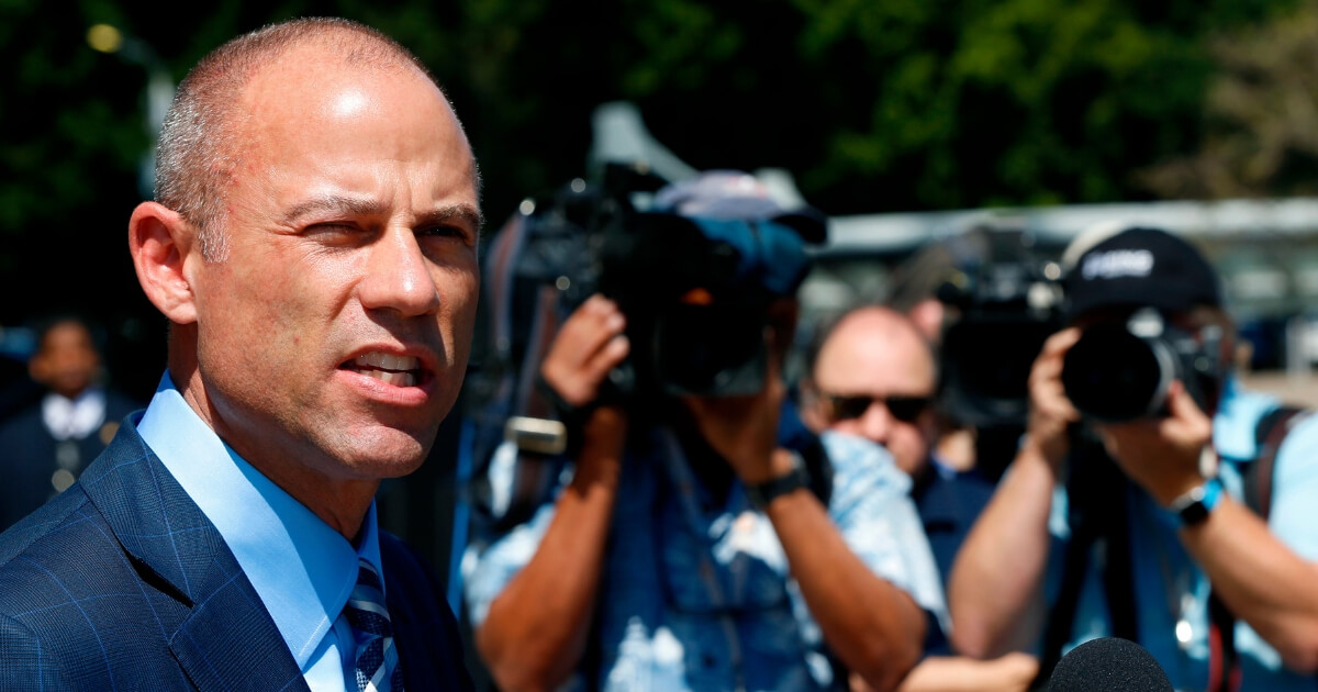 Stormy Daniels' attorney, Michael Avenatti talks to the media outside federal court in Los Angeles on April 20, 2018.