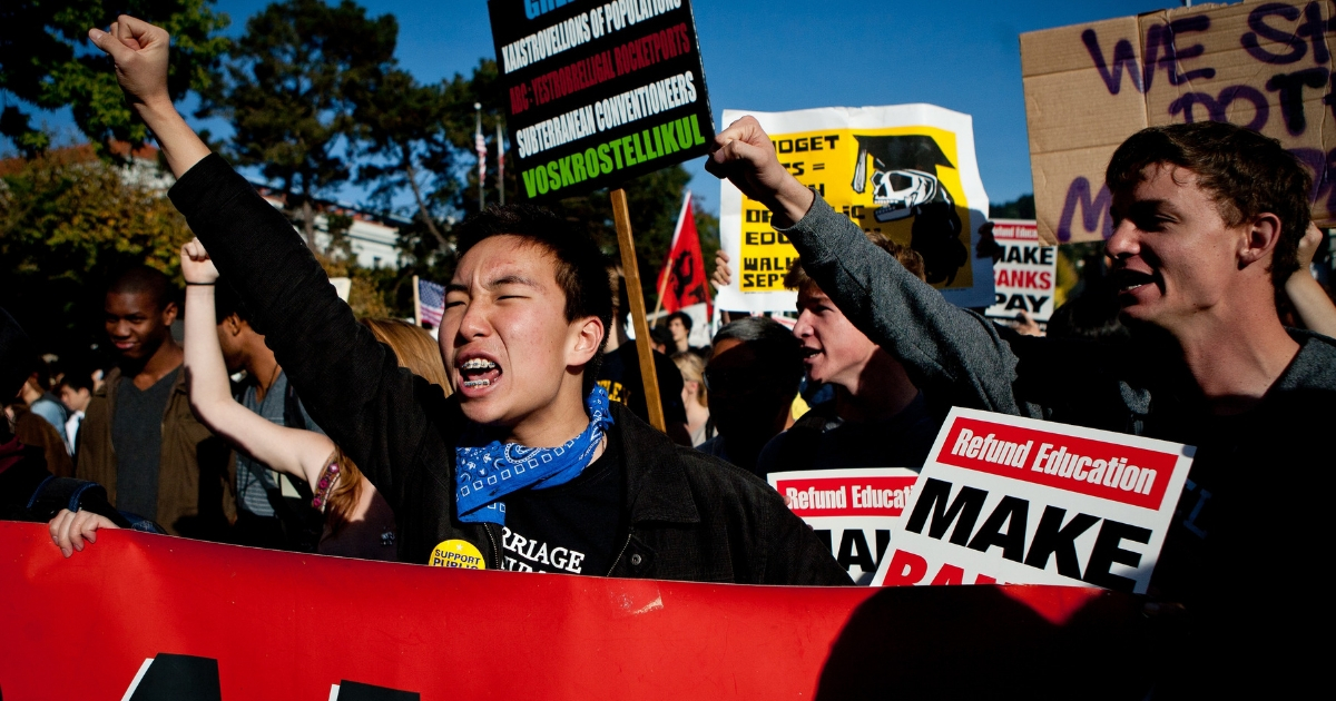 University of California, Berkeley students protesting in solidarity with the Occupy Wall Street movement Nov. 15, 2011, in Berkeley, California.