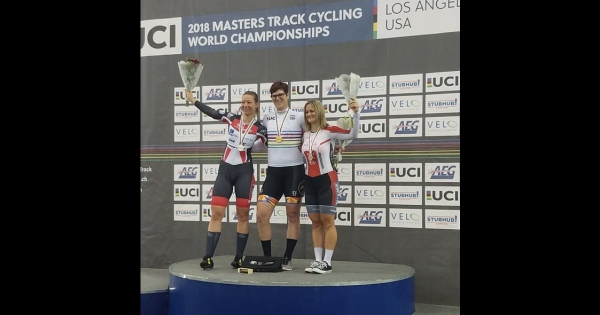 Cycling winners on podium
