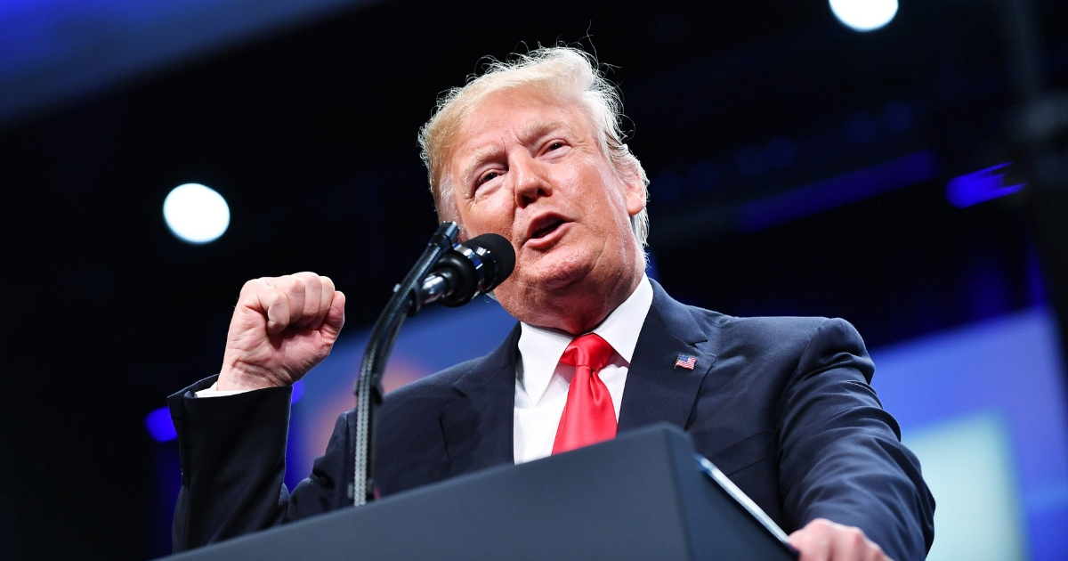 US President Donald Trump addresses the International Association of Chiefs of Police