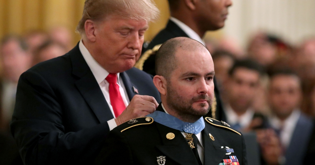 U.S. President Donald Trump awards the Medal of Honor to Ronald Shurer October 01, 2018 in Washington, DC.