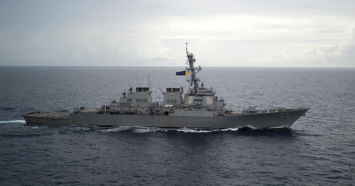 In this 2016 photo provided by the U.S. Navy, guided-missile destroyer USS Decatur operates in the South China Sea.