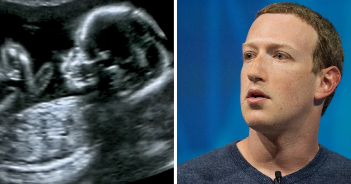 Ultrasound image of baby in womb, left; and Facebook CEO Mark Zuckerberg, right.