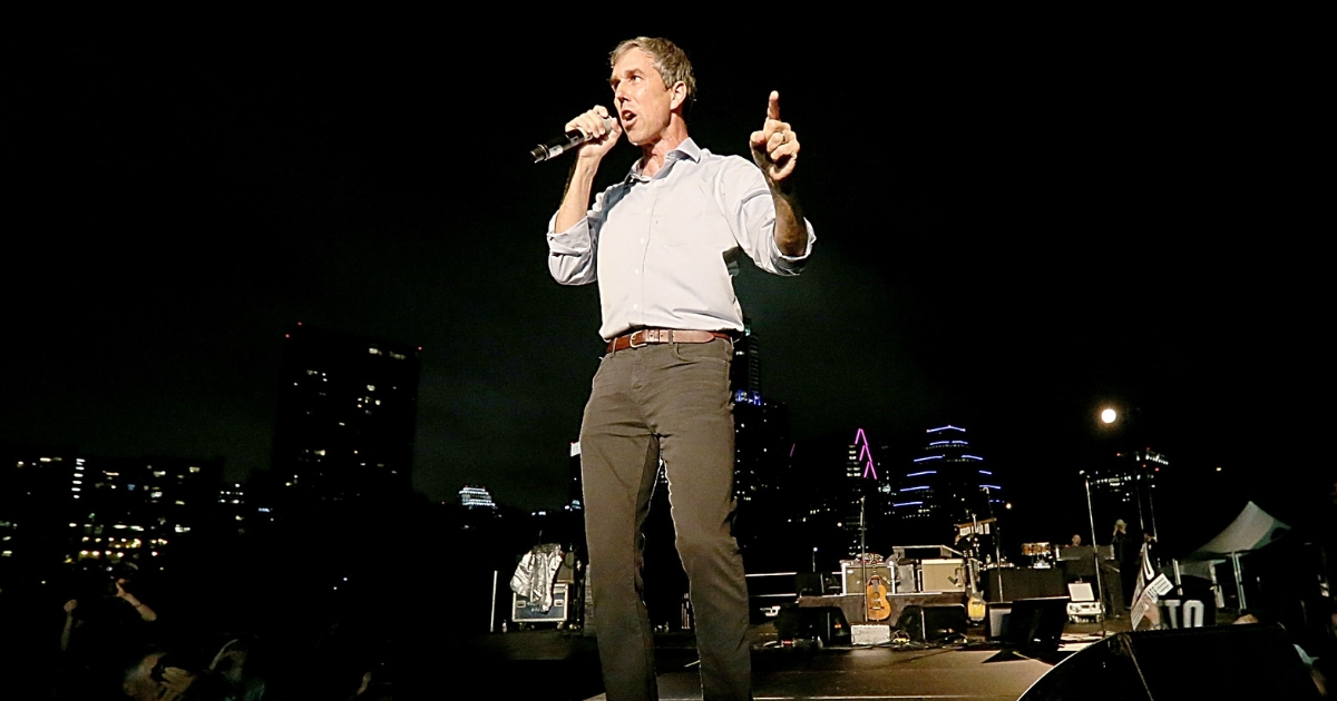 Beto O'Rourke speaks on stage during the Willie Nelson concert in support of his campaign for U.S. Senate.