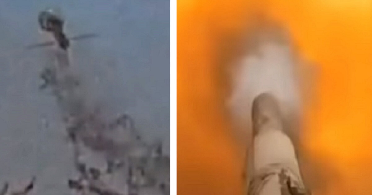 A rocket-propelled grenade flies harmlessless overhead, left, as a tank fires a brutal blast in the direction of where the RPG was fired in an undated video from the Syrian civil war.