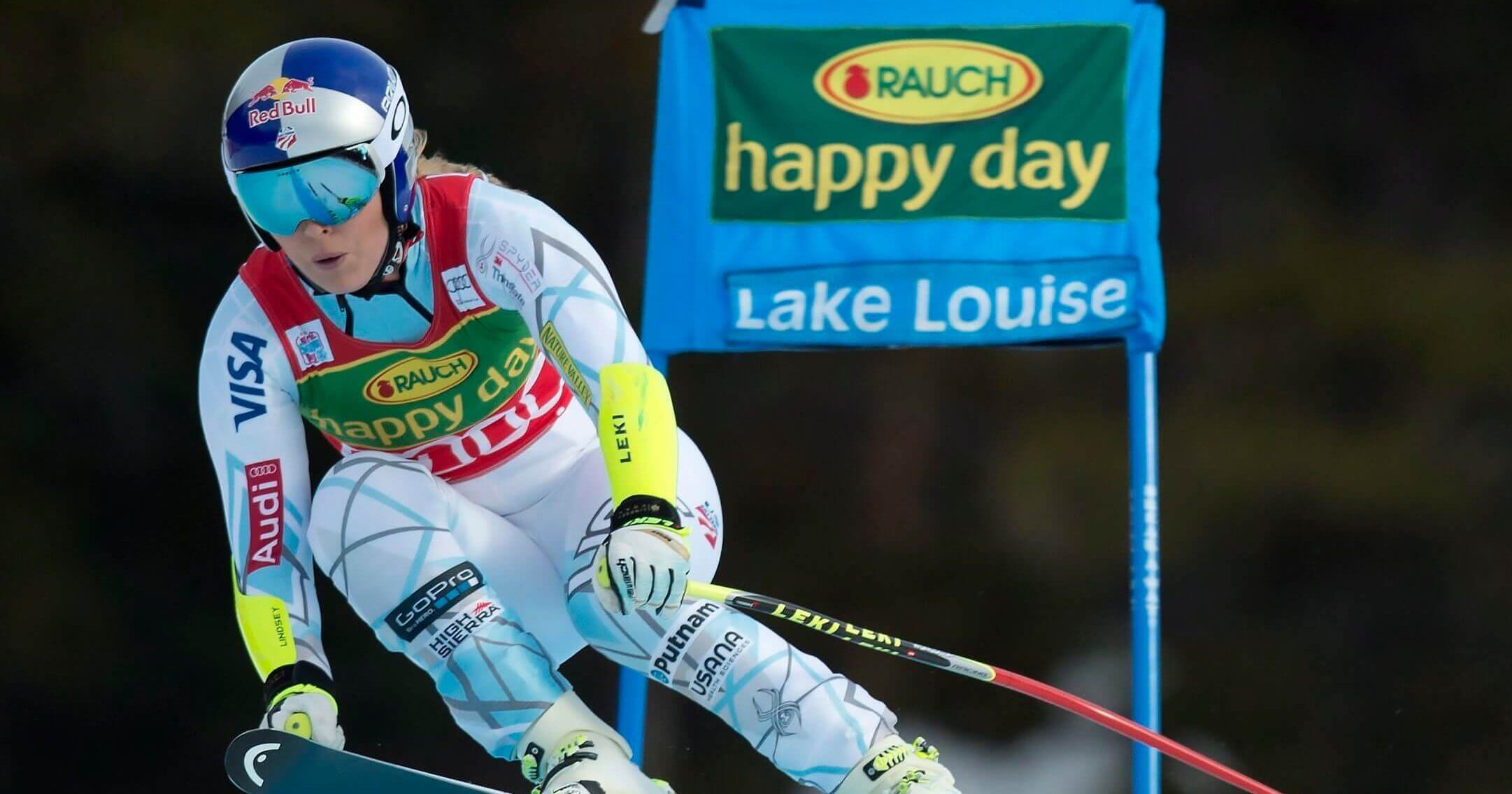 Lindsey Vonn skis her way to victory during the women's World Cup super-G skiing event in Lake Louise, Alberta, in 2015.