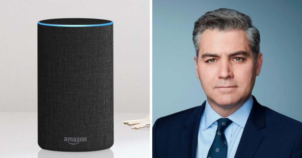 Amazon Echo with Alexa, left, and CNN reporter Jim Acosta.