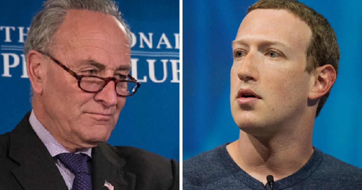 Senate Minority Leader Chuck Schumer, left; and Facebook CEO Mark Zuckerberg, right.