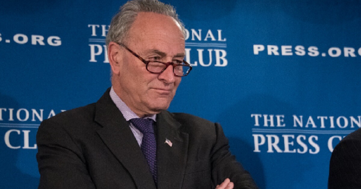 Senate Minority Leader Chuck Schumer is pictured in a file photo at the National Press Club in February 2017.