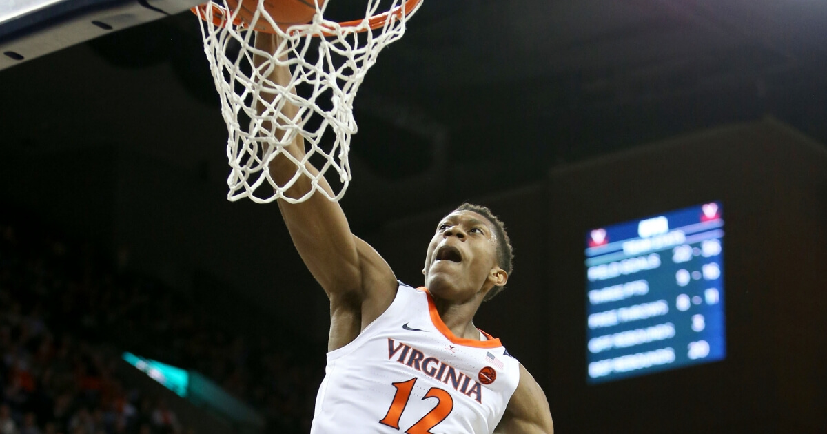 De'Andre Hunter of the Virginia Cavaliers dunks against the Coppin State Eagles during a Nov. 16 game in Charlottesville.
