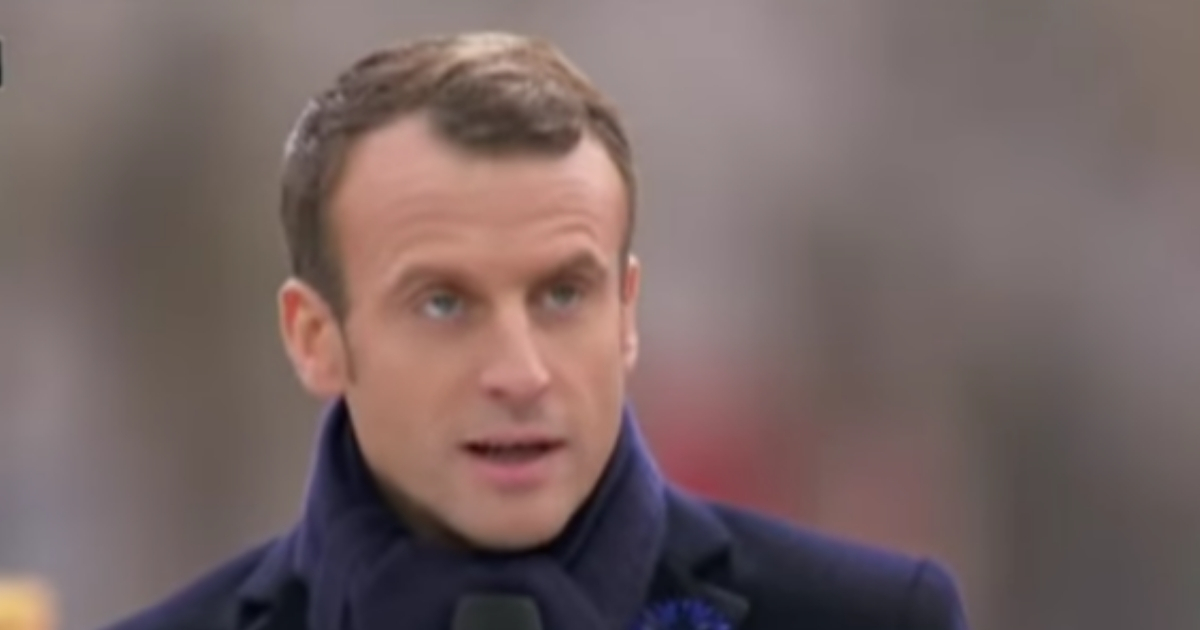 French President Emmanuel Macron speaks at a ceremony in France honoring the end of World War I.