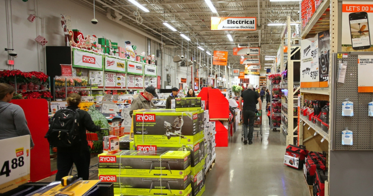 People shop at a Home Depot store