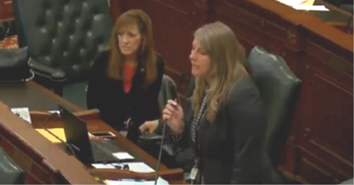 Illinois state Rep. Stephanie Kifowit takes the floor Monday during a debate over veterans care to say she hoped a Republican colleagues family would contract Legionnaires' disease.