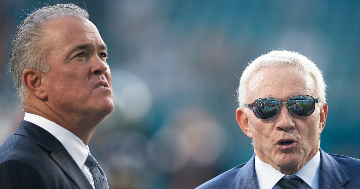Dallas Cowboys owner Jerry Jones, right, with son Stephen Jones before a game in 2015.