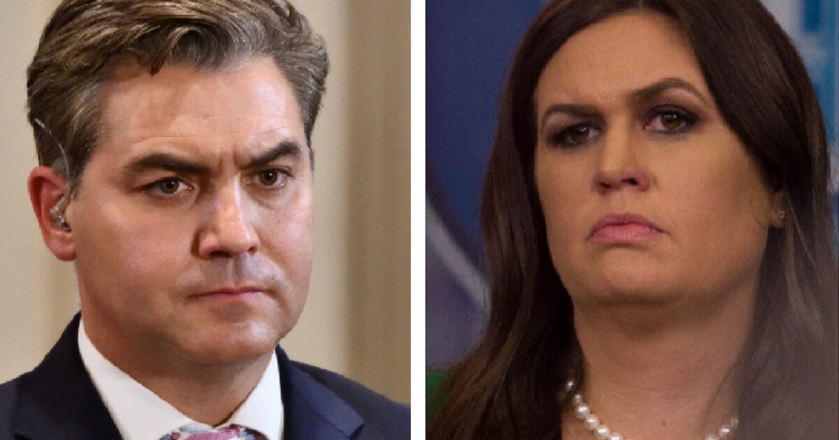 Jim Acosta, left; and Sarah Sanders, right.