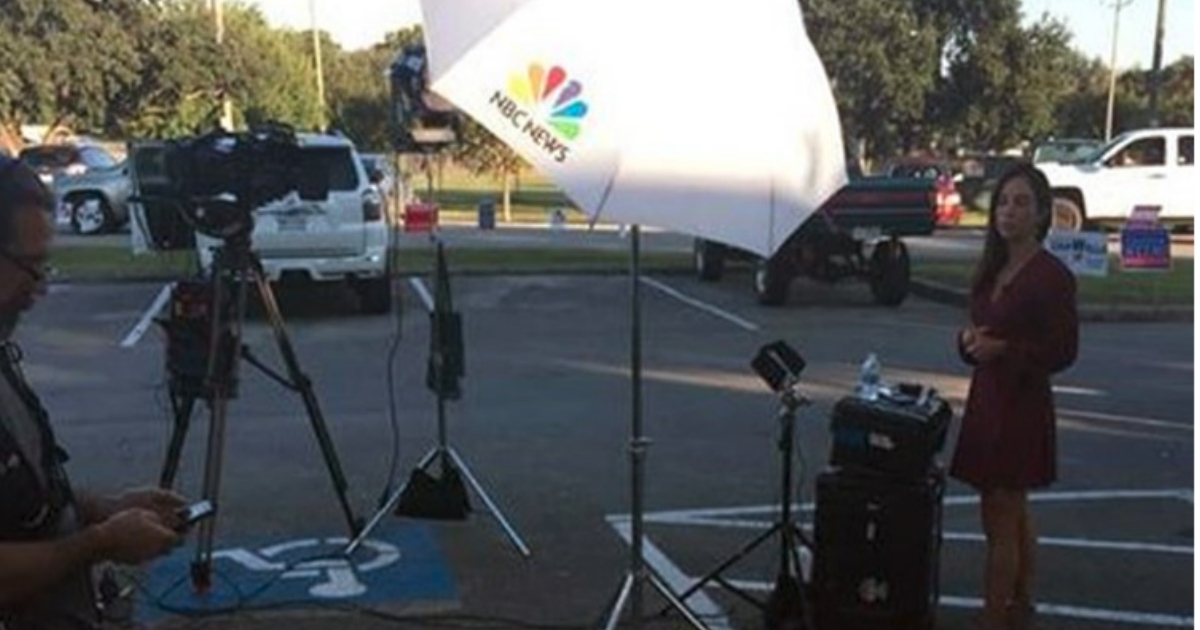 A MSNBC crew has been criticized after setting up its cameras in two handicapped parking spaces at an early voting facility in Texas.