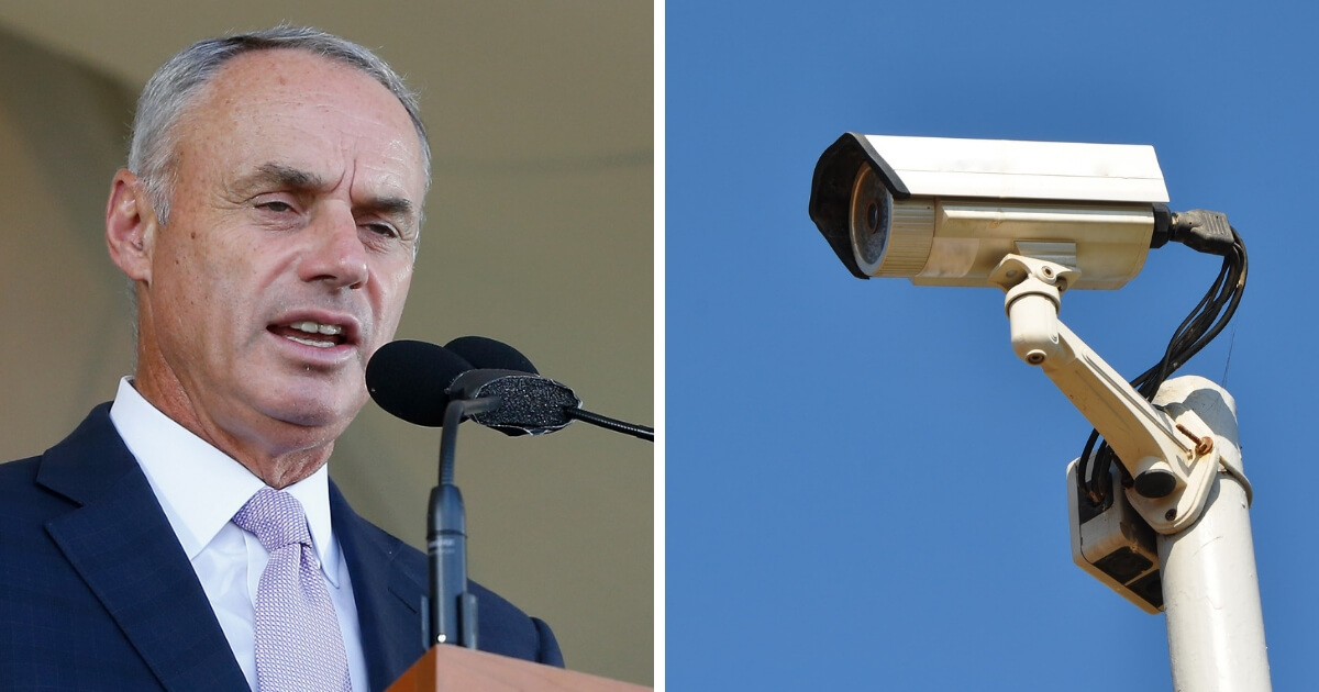 Left: MLB Commissioner Rob Manfred. Right: Surveillance camera.