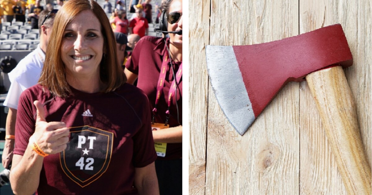 Marth McSally, left; and an ax, right.