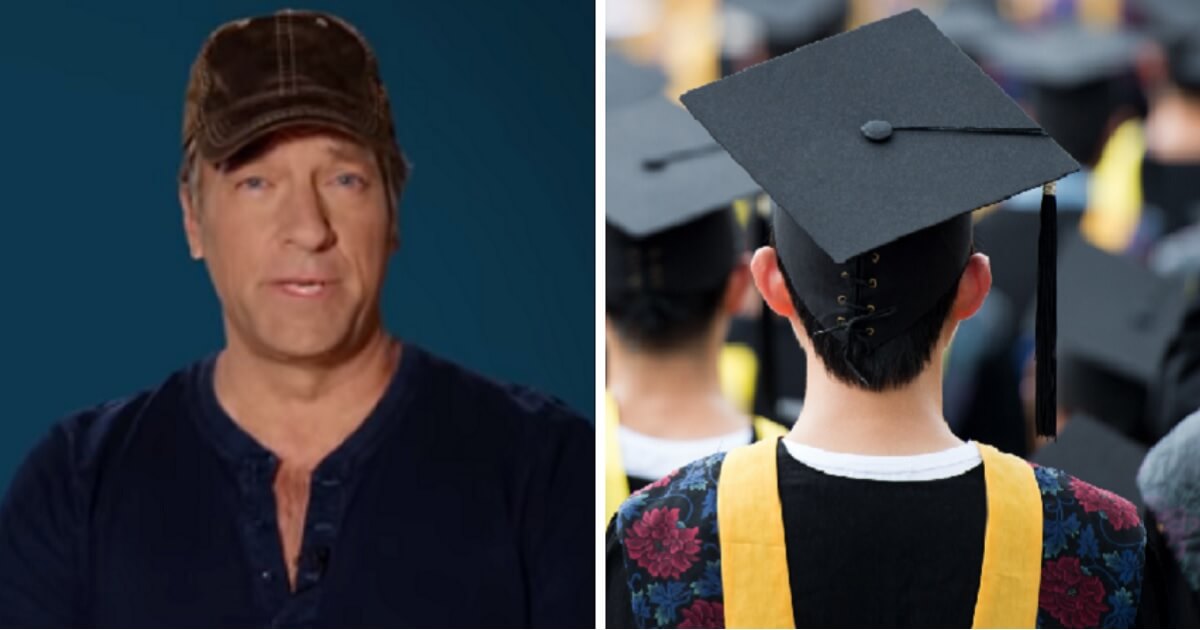 Mike Rowe, left; and a graduation ceremony, right.
