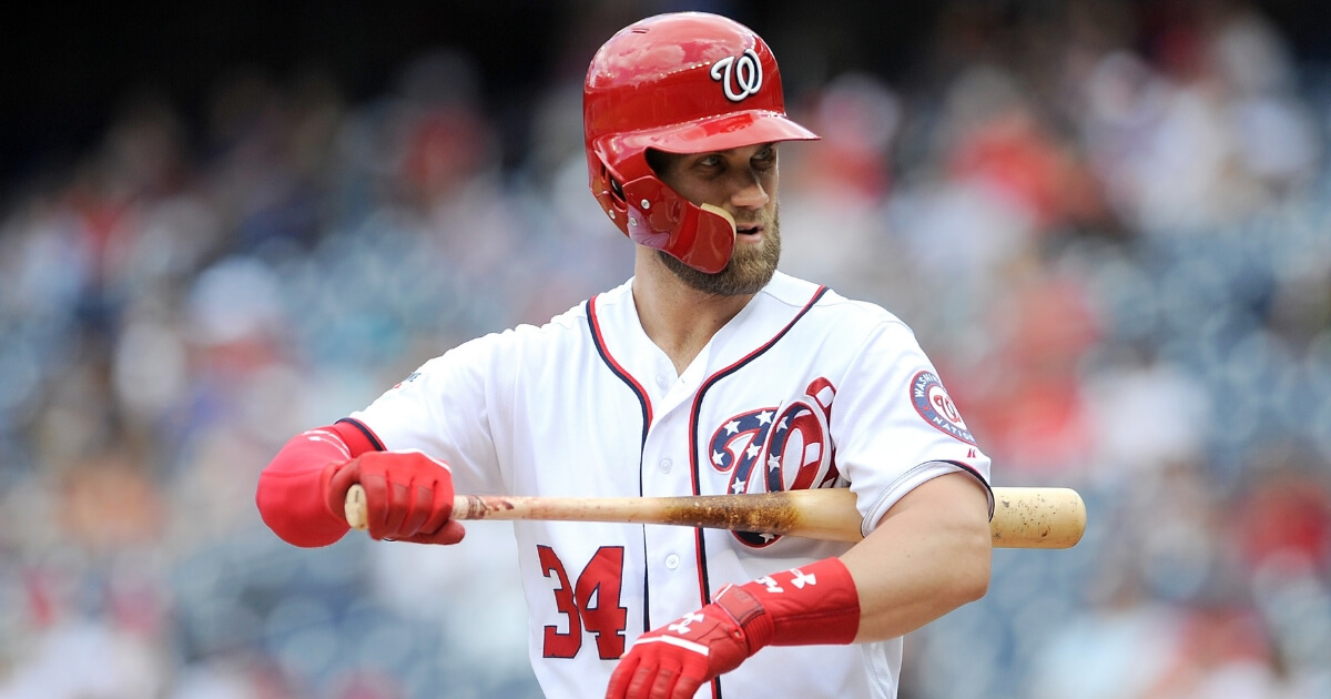 Bryce Harper bats against the New York Mets at Nationals Park on Aug. 1.