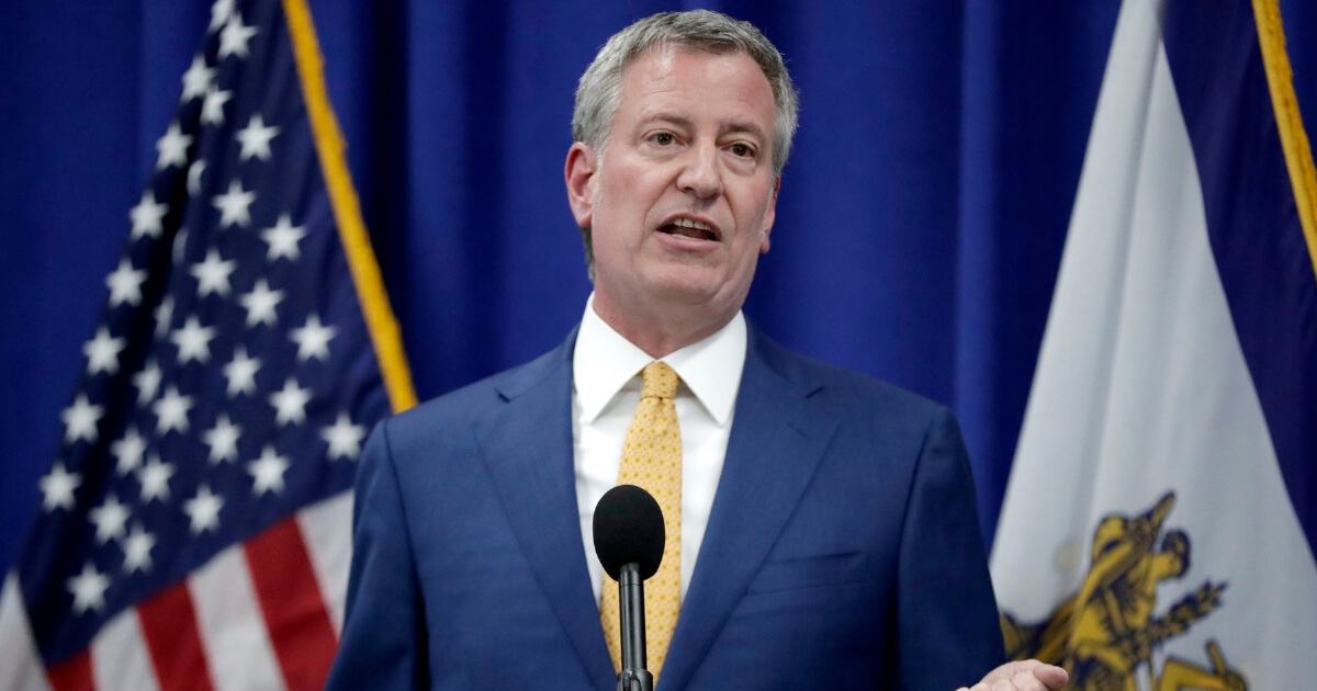New York City Mayor Bill De Blasio speaks during a news conference announcing a proposed ordinance to provide low income residents with access to free legal representation in landlord-tenant disputes, Tuesday, May 1, 2018, in Newark, N.J.