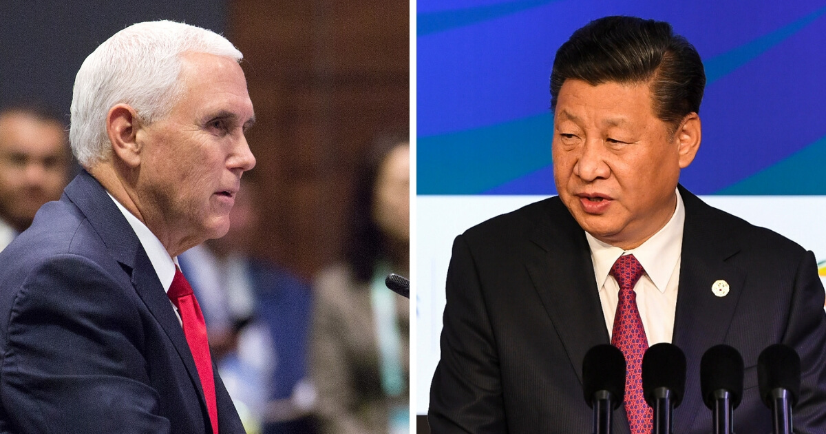 Vice President Mike Pence, left, speaks Thursday during the ASEAN-U.S. Summit in Singapore. At right, Chinese President Xi Jinping addresses the APEC CEO Summit on Saturday in Papua New Guinea.