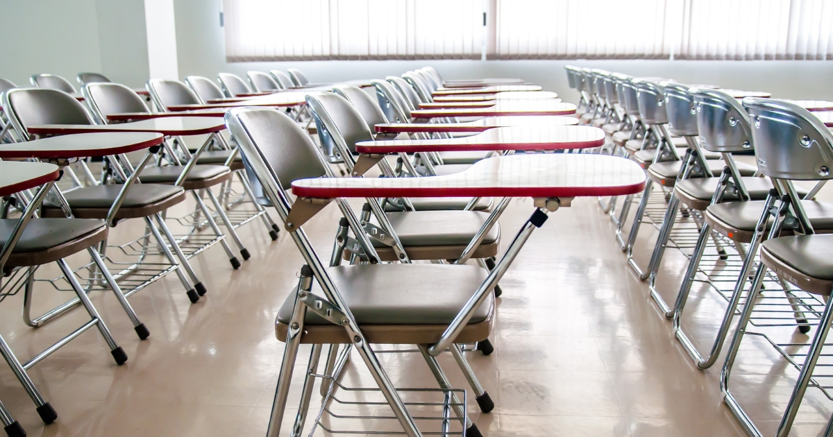 School desks empty classroom