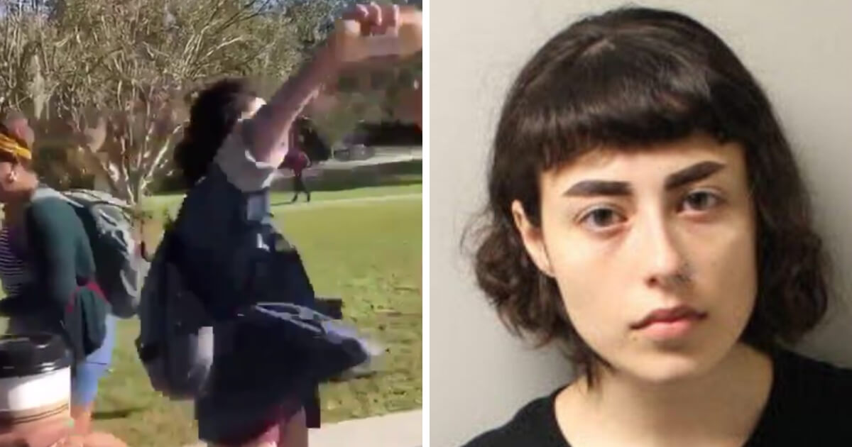 FSU student Shelby Shoup has been identified as the woman seen in a viral video throwing chocolate milk, hitting students and kicking campaign signs at a College Republicans booth on campus.