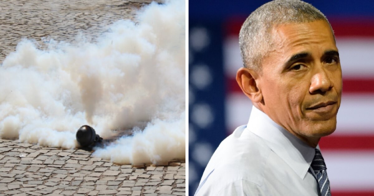 Exploding tear gas cannister, left; President Barack Obama, right.