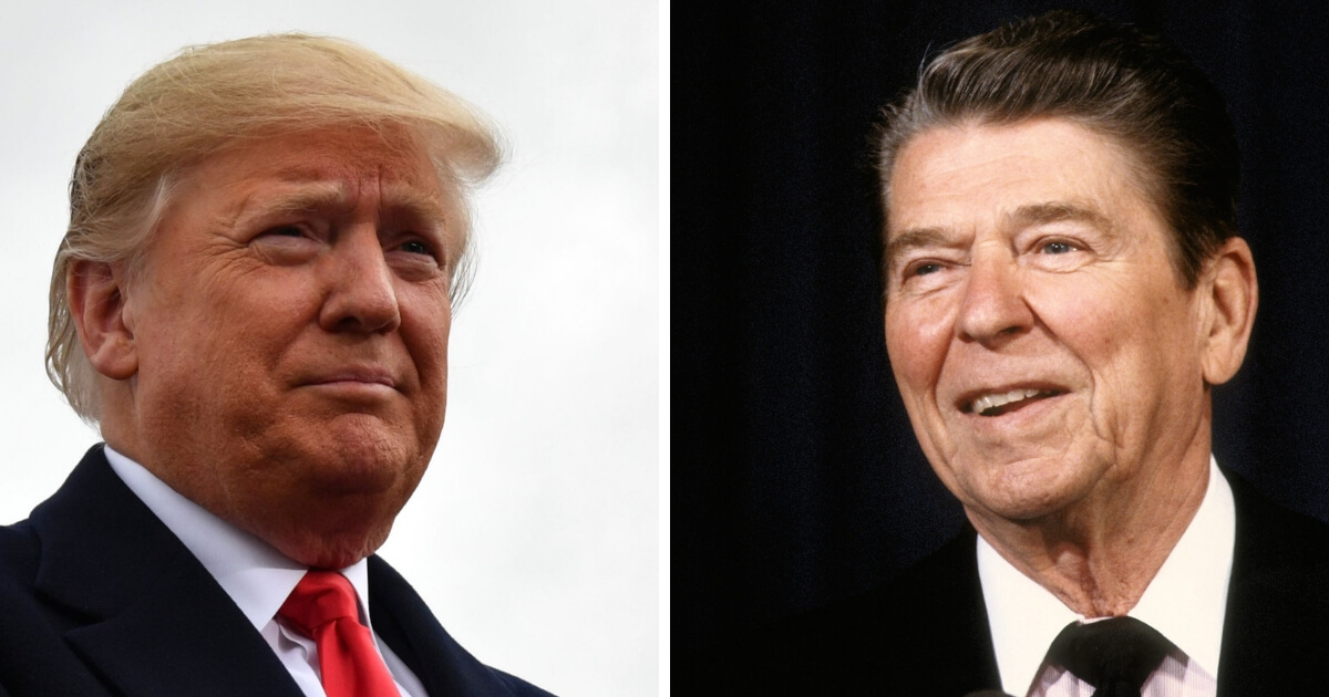 Presidents Donald Trump, left, and Ronald Reagan.