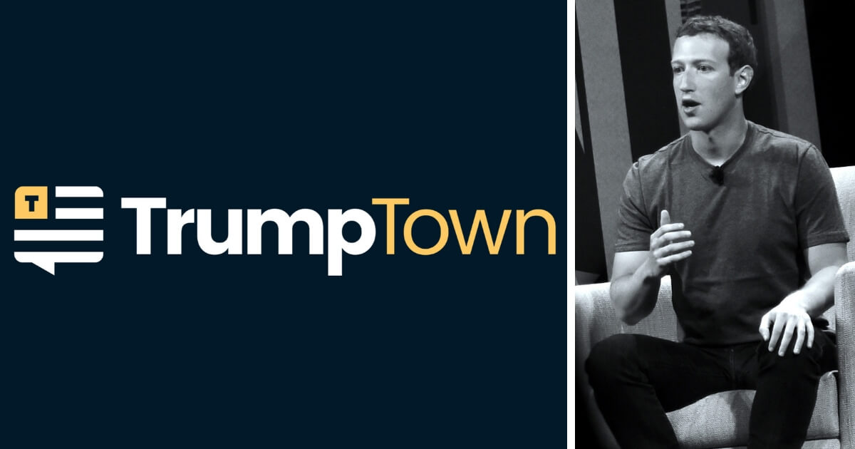 TrumpTown logo next to Facebook founder and CEO Mark Zuckerberg.
