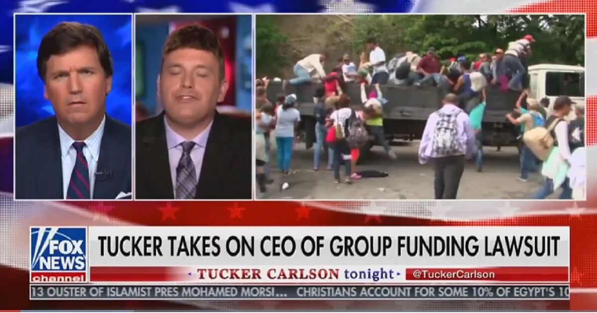 Fox News’ Tucker Carlson last week took on Mike Donovan, second from left, who is chairman and CEO of Libre by Nexus, a bail service for illegal immigrants that is funding a class action suit on behalf of members of the migrant caravan now working its way through Mexico en route to the United States border.