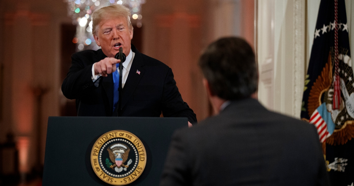 President Donald Trump speaks to CNN journalist Jim Acosta during a news conference in the East Room of the White House on Nov. 7, 2018, in Washington.