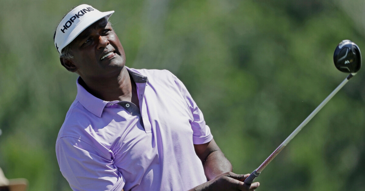Vijay Singh tees off during the 2017 Players Championship in Ponte Vedra Beach, Florida. After five years of litigation, the PGA Tour announced Tuesday it has reached a settlement with Singh on his lawsuit over an anti-doping investigation.