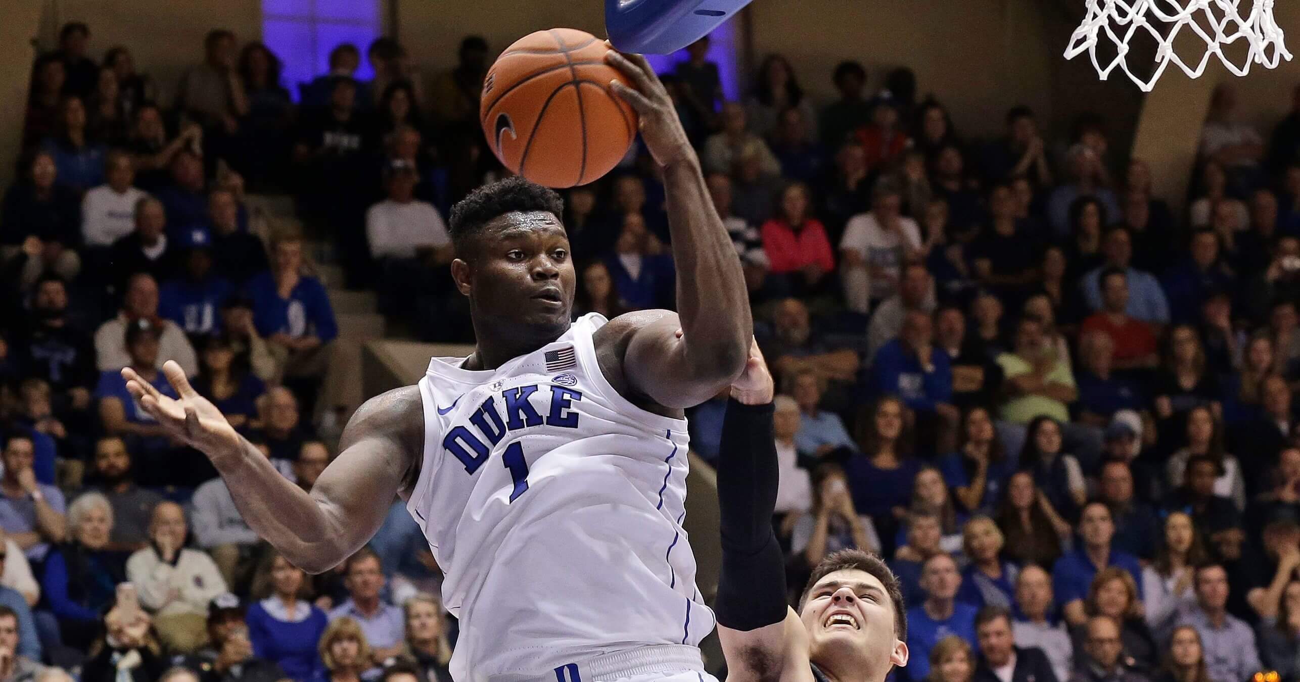 Duke's Zion Williamson looks toward the basket while Army's Tommy Funk defends during the second half of their game Sunday in Durham.