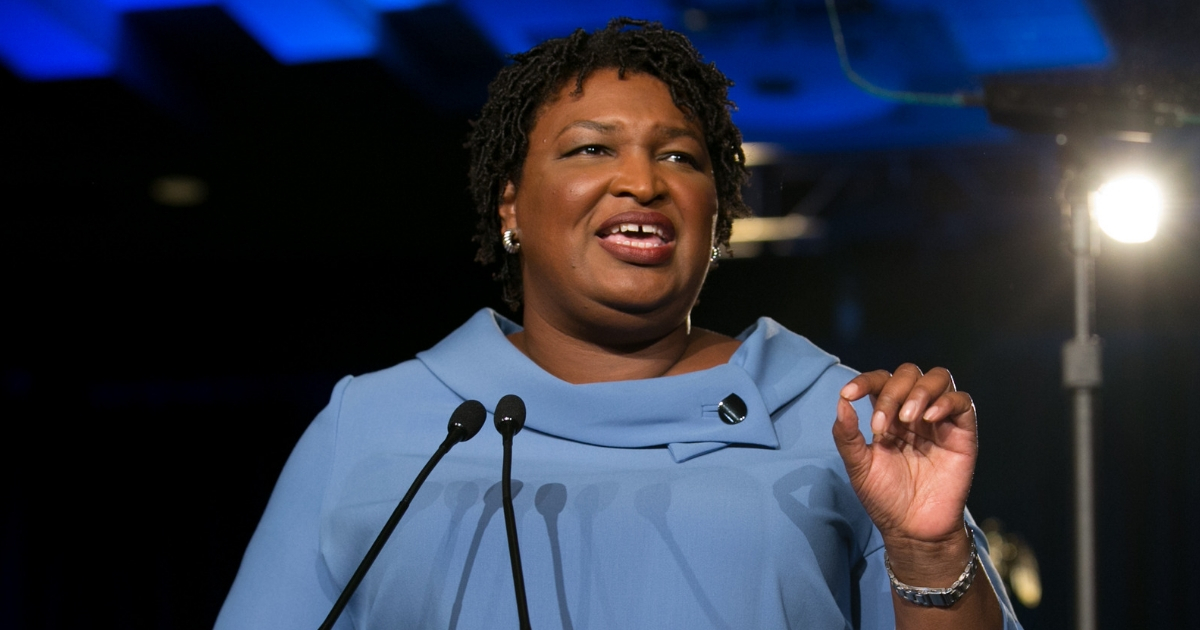Democratic Gubernatorial candidate Stacey Abrams addresses supporters at an election watch party