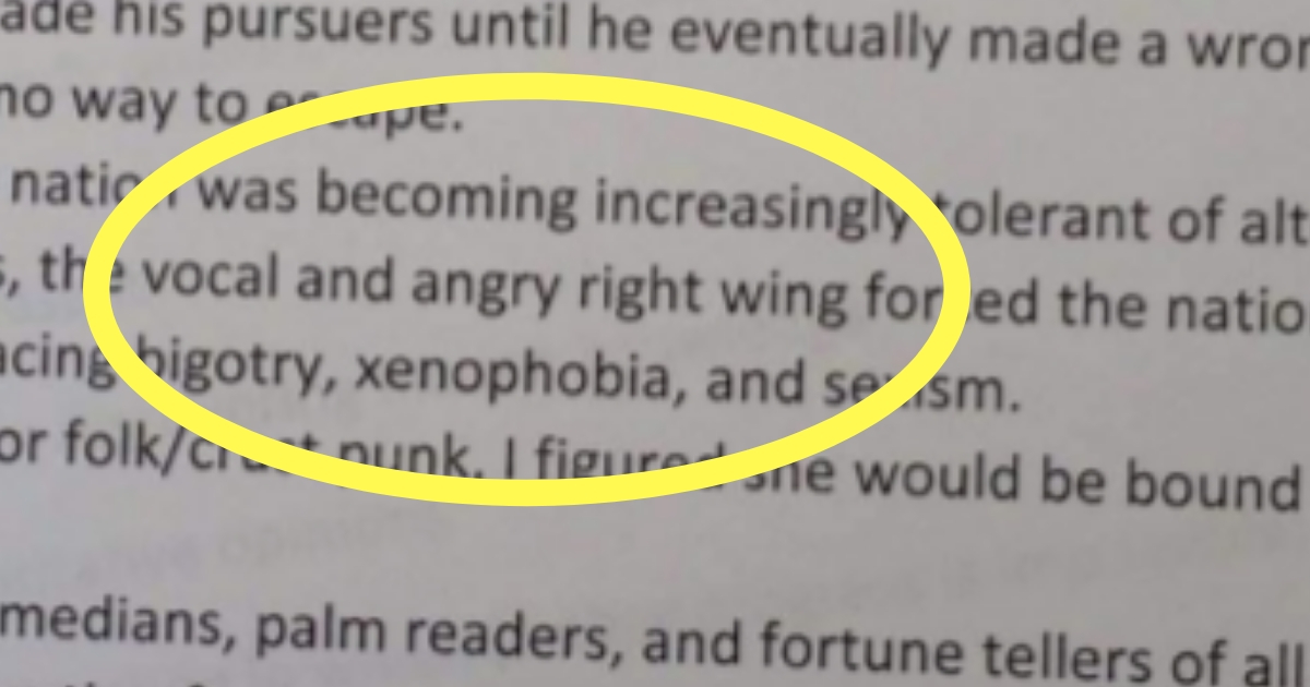 A Florida high school student objected to a test question that called out the 'bigotry, xenophobia and sexism' of the right.