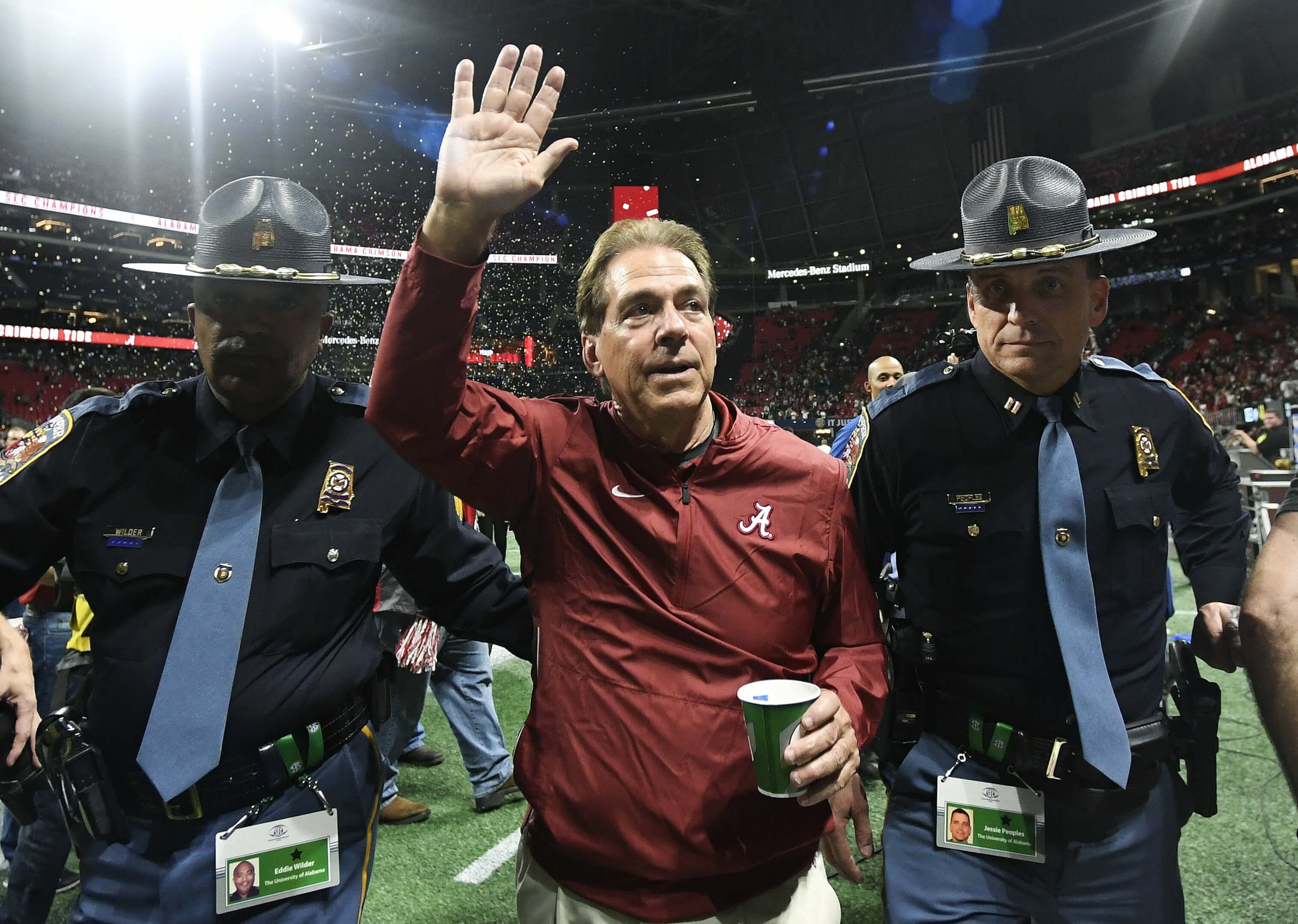 Alabama head coach Nick Saban leaves the field after the Southeastern Conference championship game Dec. 1 against Georgia.