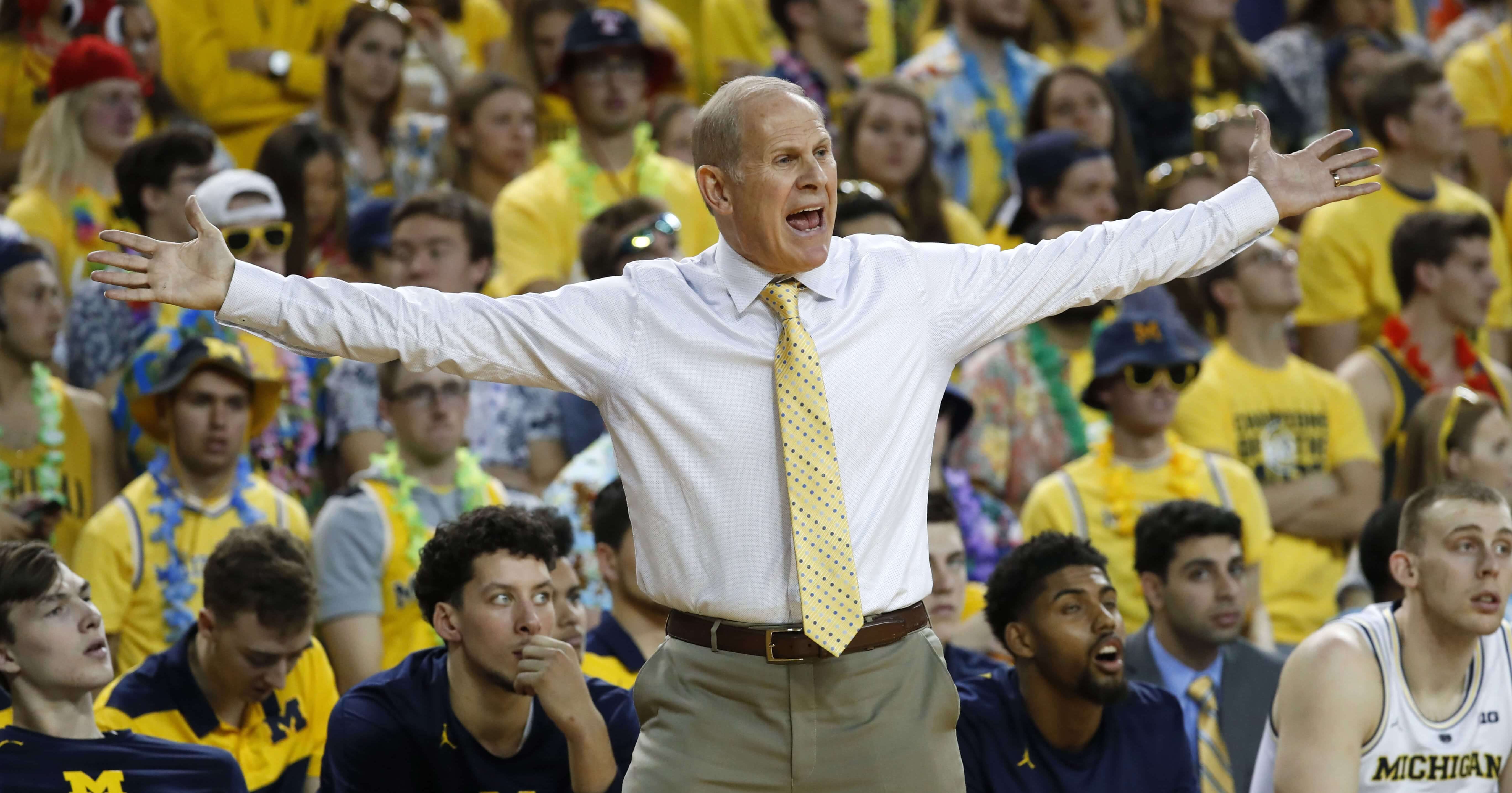 Michigan head coach John Beilein argues a call in the first half against South Carolina in Ann Arbor on Saturday.