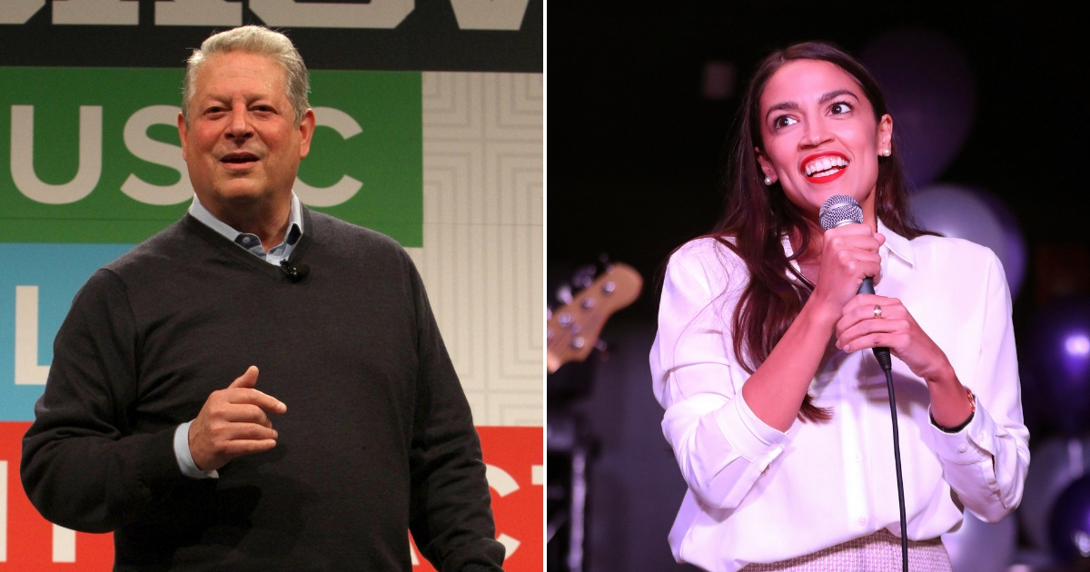 Al Gore, left, and Alexandria Ocasio-Cortez, right.