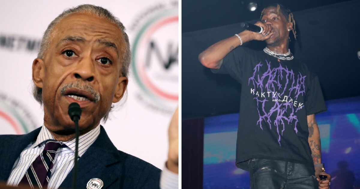 The Rev. Al Sharpton, left, believes rapper Travis Scott, right, should have declined to perform at the Super Bowl halftime show because of the NFL's alleged mistreatment of former quarterback Colin Kaepernick.
