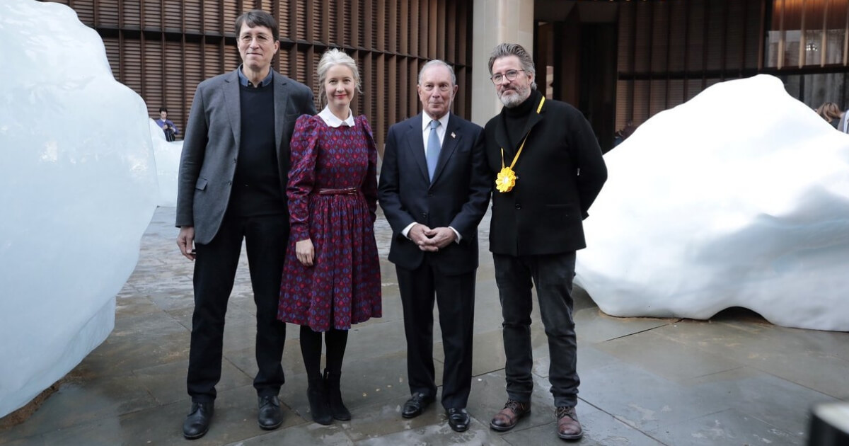Former New York Mayor Michael Bloomberg with the Ice Watch London art project