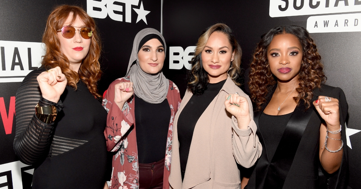 Bob Bland, Linda Sarsour, Carmen Perez and Tamika D. Mallory attend BET's Social Awards 2018 at Tyler Perry Studio on Feb. 11, 2018, in Atlanta, Georgia.