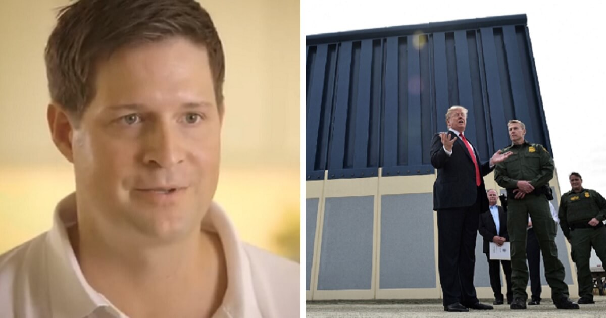 Air Force veteran Brian Kolfage, left; and President Donald Trump with border wall prototype, right.